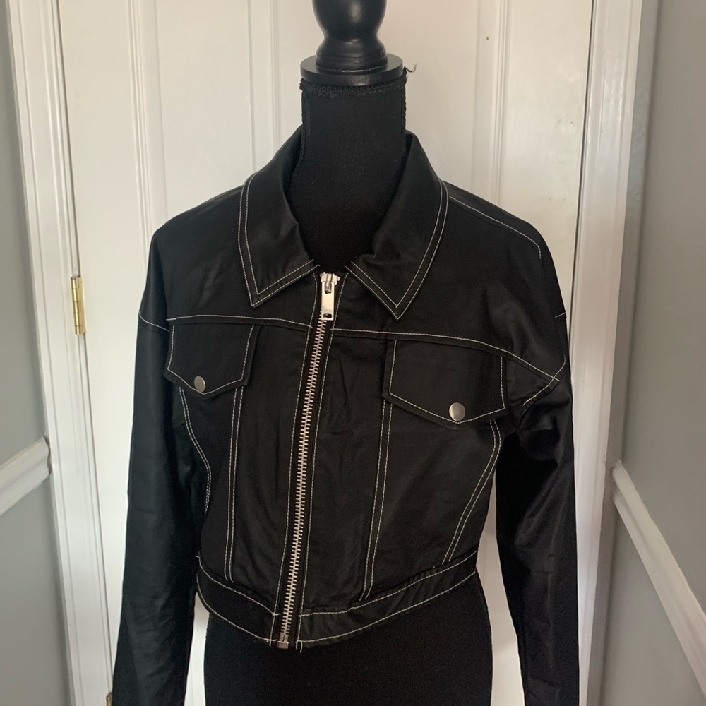 Faux Leather cropped jacket
